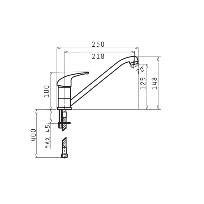 Baterie bucătărie Pyramis ASALIA Grey, monocomandă, pipă lungă, finisaj granit gri, aerator cu limitare de debit [2]