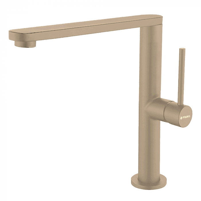 Baterie de bucătărie Pyramis TRIGONO Beige, monocomandă, pipă dreaptă, cu aerator pentru limitarea debitului și finisaj bej elegant [1]