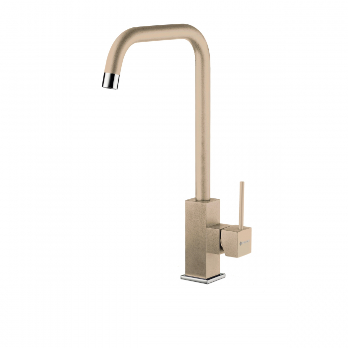 Baterie de bucătărie Pyramis ADELITA Dark Beige, monocomandă, cu pipă înaltă dreaptă, aerator cu limitare de debit și finisaj compatibil gama ITHAKA [1]