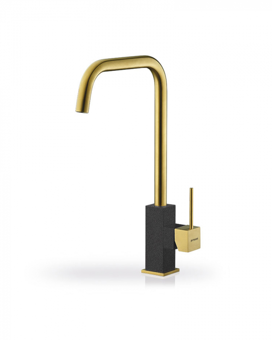 Baterie de bucătărie Pyramis ADELITA PVD Gold, monocomandă, cu pipă înaltă, realizată din inox, finisaj premium auriu [1]