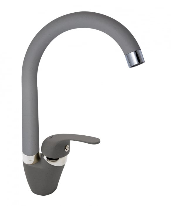Baterie de bucătărie Pyramis ECO BELLOSSIA Grey, monocomandă, cu pipă înaltă, aerator cu limitare de debit și finisaj gri modern [1]