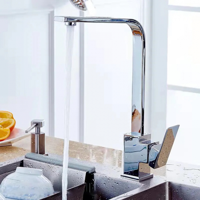 Baterie de bucătărie Pyramis ECO CECILIA Crom, monocomandă, cu pipă înaltă dreaptă, aerator cu limitare de debit și finisaj crom elegant [2]