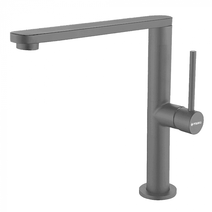 Baterie de bucătărie Pyramis TRIGONO Grey, monocomandă, cu pipă dreaptă, aerator cu limitare de debit și finisaj gri elegant [1]