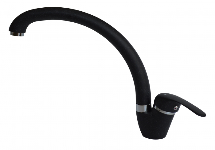 Baterie pentru chiuvetă de bucătărie OSSIA Negru, monocomandă, pipă înaltă, finisaj granit elegant și aerator cu limitare de debit pentru eficiență maximă [1]