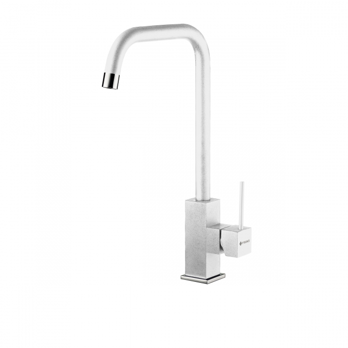 Baterie pentru chiuvetă de bucătărie Pyramis ADELITA Snow, monocomandă, pipă înaltă dreaptă, finisaj premium compatibil ITHAKA, cu aerator cu limitare de debit [1]