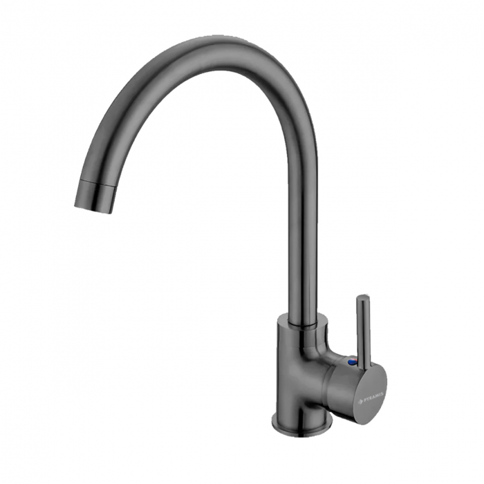 Baterie pentru chiuvetă de bucătărie Pyramis ECO BELLO PVD Gun Metal, monocomandă, pipă înaltă, finisaj premium, cu aerator economizor [1]
