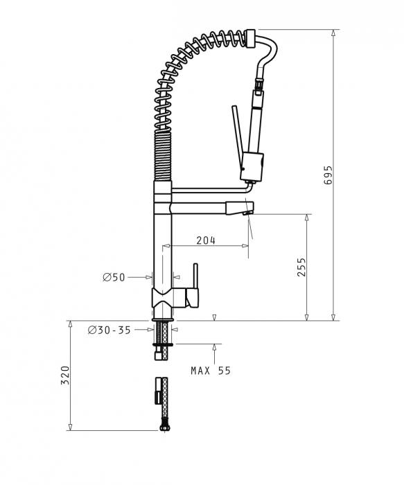 Baterie pentru chiuvetă de bucătărie semi profesională Virtuoso Crom, monocomandă, pipă înaltă cu cap extractabil, cartuș cu disc ceramic, corp din alamă și finisaj crom rafinat [3]