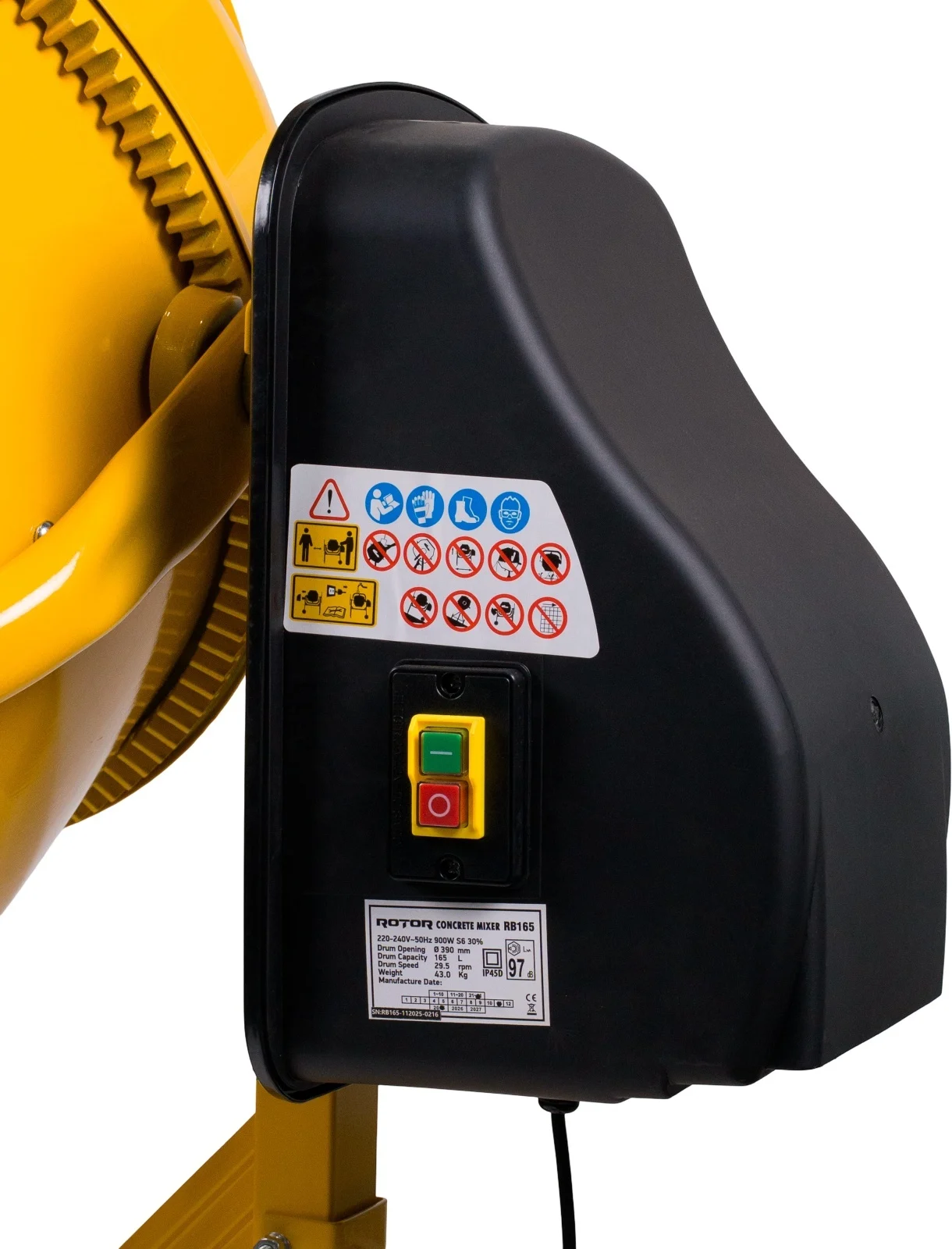 Betonieră profesionala ROTOR RB165, capacitate cuva 165 L, putere motor 900 W, rotaii cuva 29.5 rpm, coroana din fonta [9]