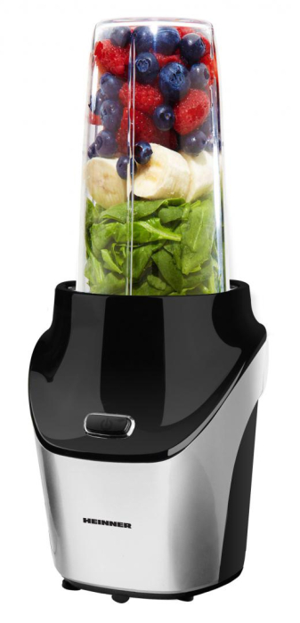 Blender Sport Heinner HSB-T1000SS, 1000 W, 18000 RPM, 4 Lame Inox, 2 Recipiente Tritan 450 ml și 1 L, Râșniță Inclusă, Capace Portabile, Negru [4]