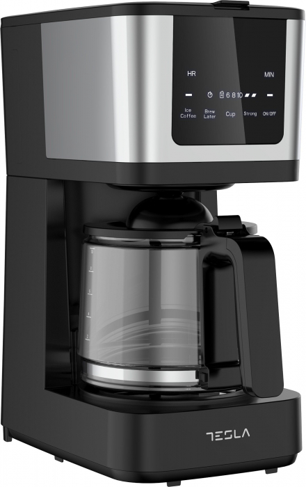 Cafetiera digitala Tesla CMF200BX, display digital, 900W, capacitate 12 cani, controlul intentsitatii,1.25L, Negru/Inox [4]