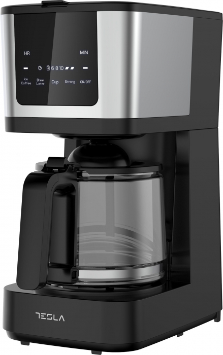 Cafetiera digitala Tesla CMF200BX, display digital, 900W, capacitate 12 cani, controlul intentsitatii,1.25L, Negru/Inox [3]