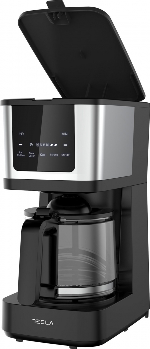 Cafetiera digitala Tesla CMF200BX, display digital, 900W, capacitate 12 cani, controlul intentsitatii,1.25L, Negru/Inox [5]