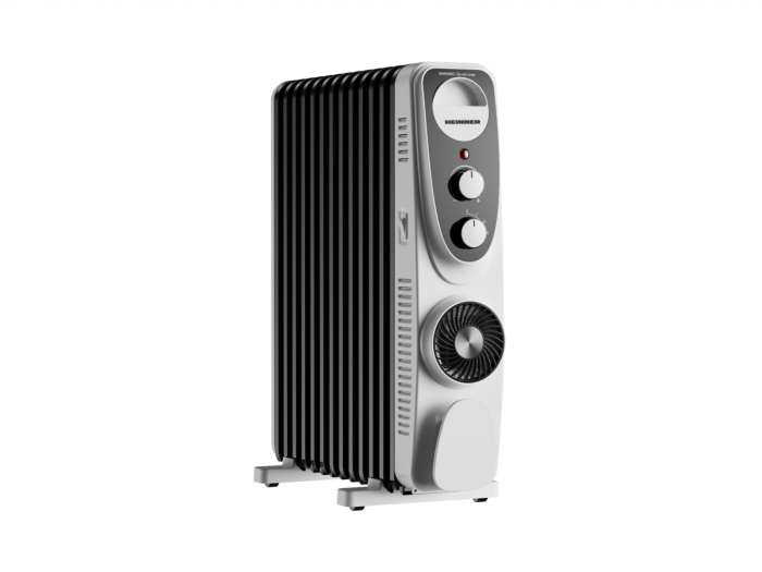 Calorifer Electric cu Ulei Heinner HOH-MVT13WH-BK, 2500 W, 13 Elemenți, Ventilator Turbo, 3 Trepte de Putere 1000/1500/2500 W, Termostat Reglabil, Protecție Supraîncălzire și Răsturnare, Alb/Negru [2]