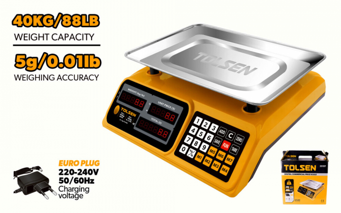 Cantar electronic, greutate maxima 40 kg, acumulator integrat, platan inox, incarcare priza [2]