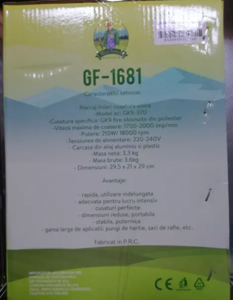 PACHET - Masina Profesionala Pentru Cusut Saci Rafie, Hartie, Panza-Plastic 210w taiere automata, Micul Fermier GF-1681 + 10 Mosoare ata pentru masina de cusut saci [6]