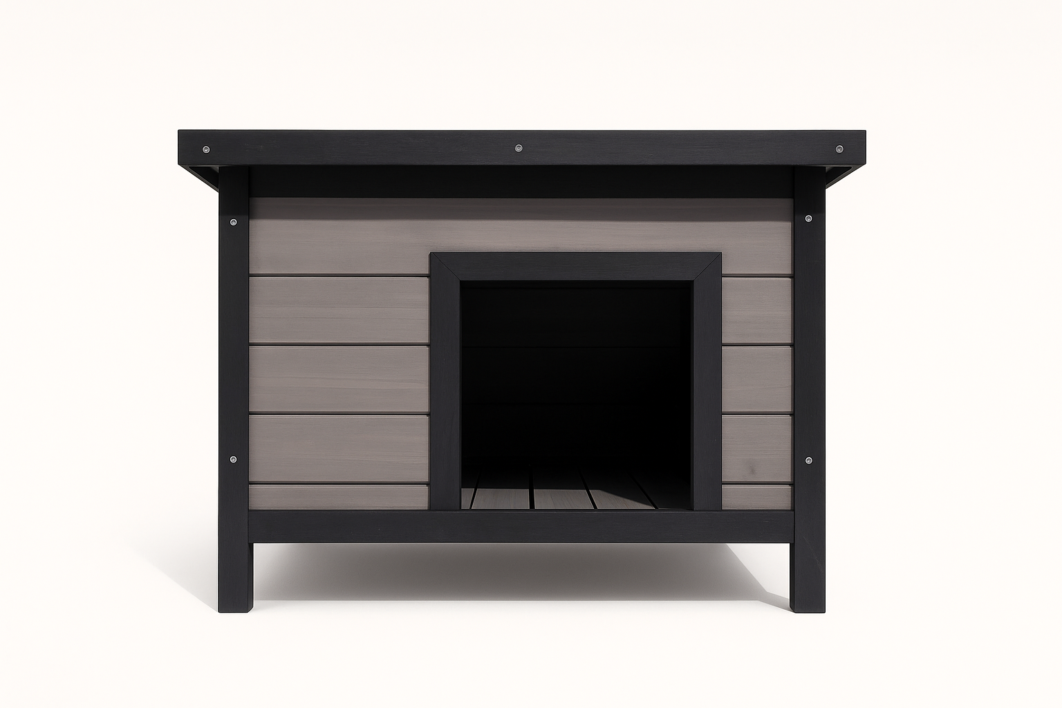 Căsuță din lemn pentru câini, pisici și iepuri BÜNTZ, acoperiș rabatabil, perdea PVC, 57x44x40 cm, Gri, pentru interior/exterior [4]