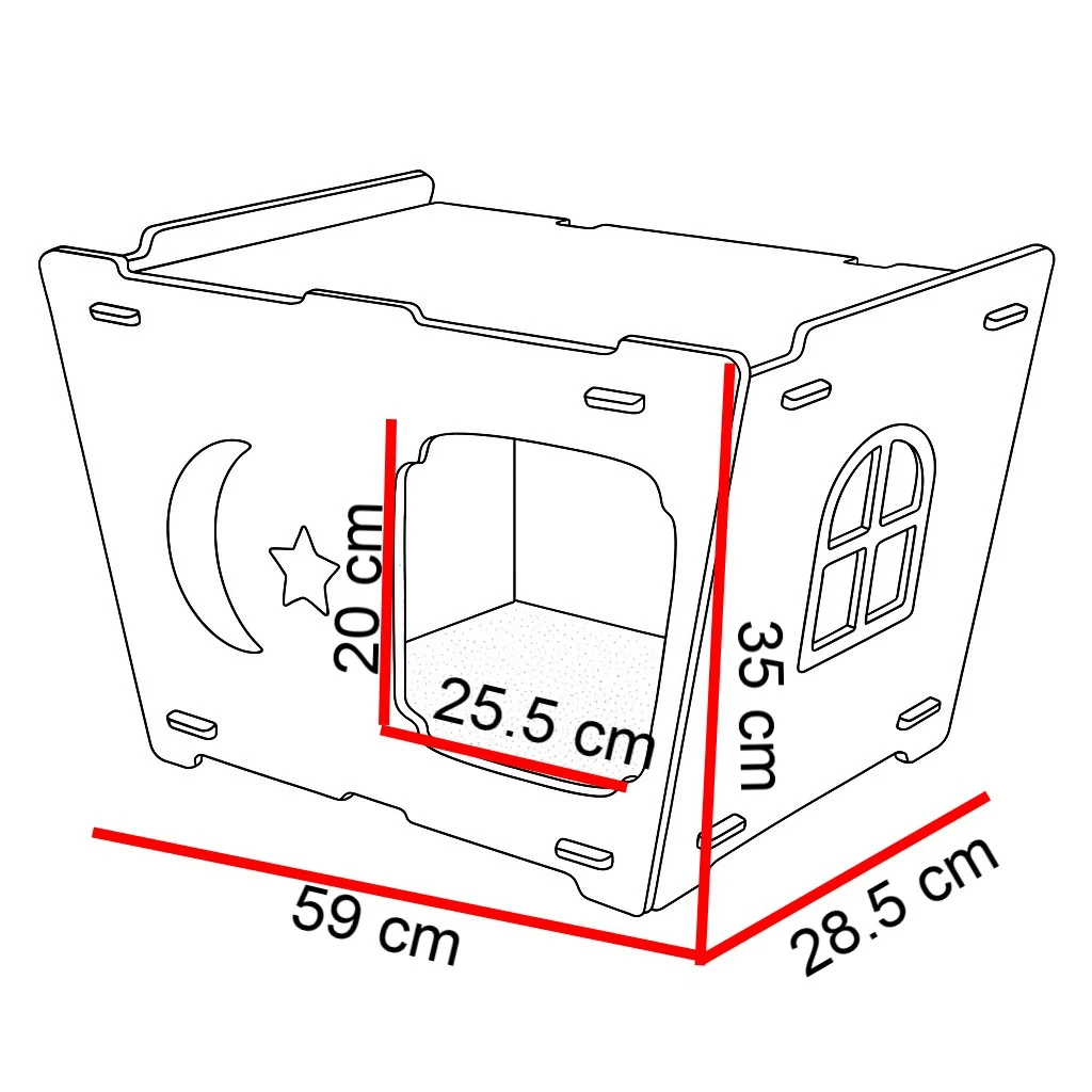 Căsuță din MDF pentru pisici BUNTZ, cu terasă și 2 plăci de zgâriat, personalizabilă, 59x28.5x35 cm, Maro, pentru interior [5]