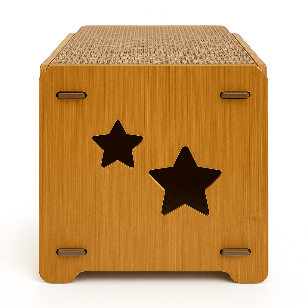Căsuță din MDF pentru pisici BUNTZ, cu terasă și 2 plăci de zgâriat, personalizabilă, 59x28.5x35 cm, Maro, pentru interior [3]