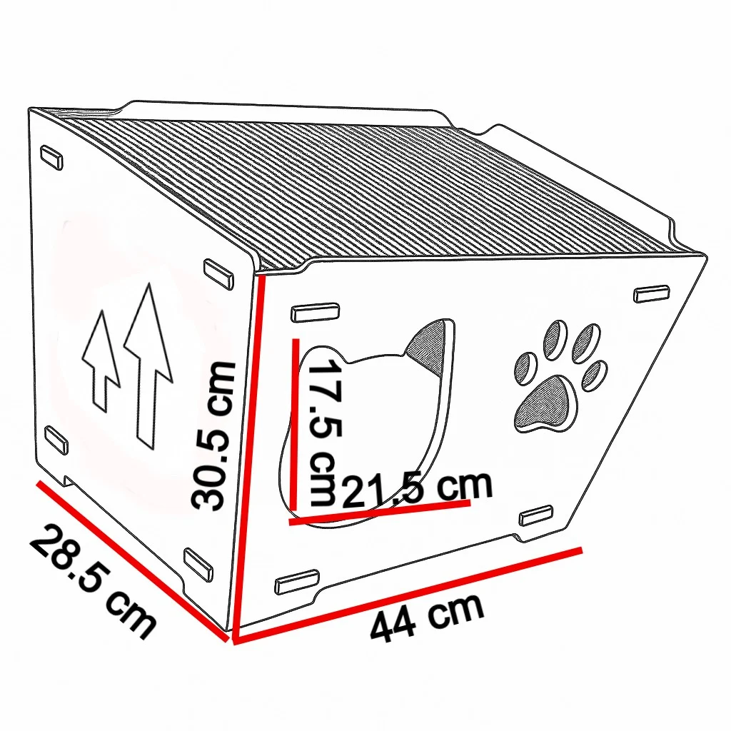 Căsuță din MDF pentru pisici BUNTZ, cu terasă și 2 plăci de zgâriat, personalizabilă, pentru interior, 44x28.5x30.5 cm, Maro [6]