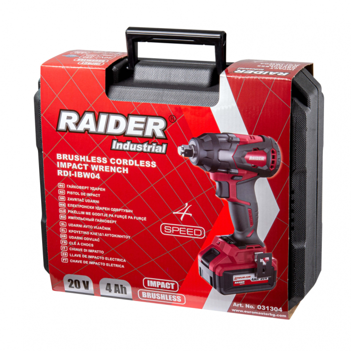 Cheie de impact Raider Industrial, motor fara perii 20V 4Ah, cuplu 480Nm, prindere 1/2", 2400 rpm, RDI-IBW04 [4]