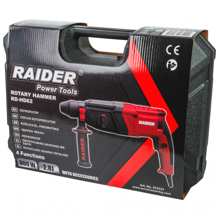 Ciocan rotopercutor Raider RD-HD62, 800W, 2.8J, SDS-Plus, 3 funcții, cu valiză [8]