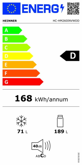 Combina frigorifică 260L Heinner HC-HM260INVWDD, 2 uși, compresor inverter, dozator apă, Lumina LED, Usa reversibila, alb [3]