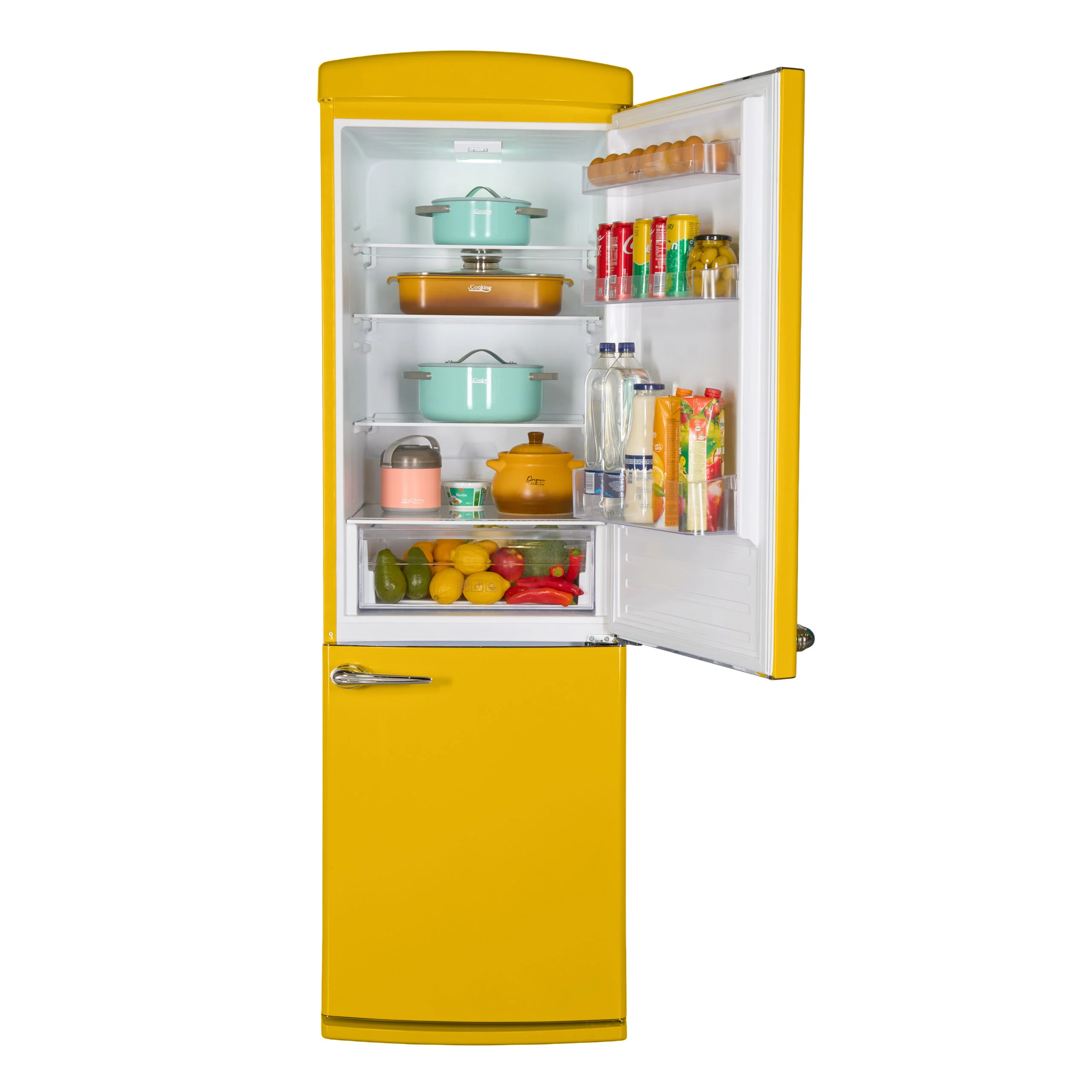 Combina frigorifica Fram FC-VRR341YLE++, 340l, Iluminare LED, Control mecanic cu termostat ajustabil, Clasa E, Galben [5]