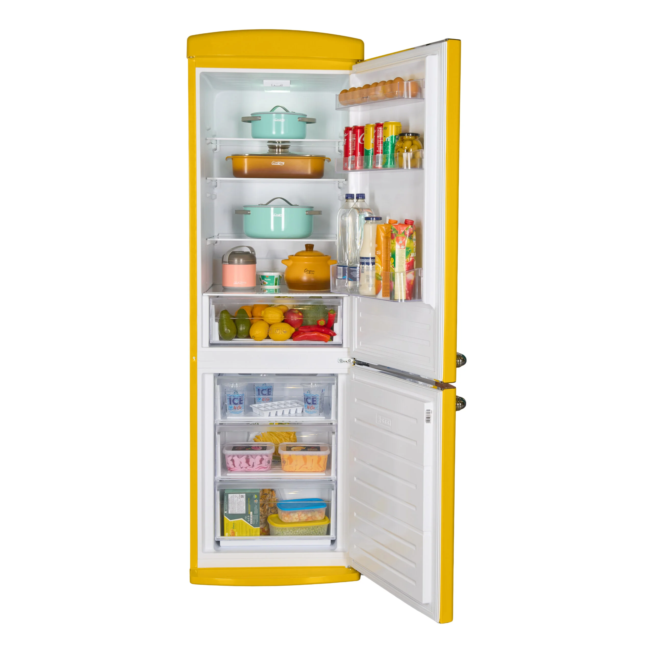 Combina frigorifica Fram FC-VRR341YLE++, 340l, Iluminare LED, Control mecanic cu termostat ajustabil, Clasa E, Galben [3]