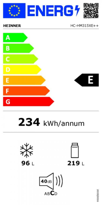 Combină Frigorifică Heinner HC-HM315XE++, 315 L, Clasa Energetică E, Control Electronic, LED, Uși Reversibile, 186 cm, Aspect Inox [3]