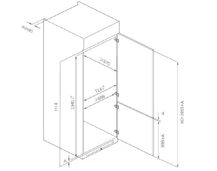 Combina frigorifica HEINNER HCNF-BIM403INVD, No Frost, 403 l, Clasa: D, incorporabila, Compresor inverter Alb [2]