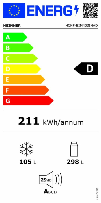 Combina frigorifica HEINNER HCNF-BIM403INVD, No Frost, 403 l, Clasa: D, incorporabila, Compresor inverter Alb [3]