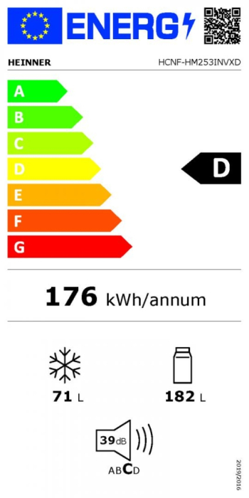 Combină Frigorifică Heinner HCNF-HM253INVXD, No Frost, Compresor Inverter, 253 L, Clasa Energetică D, Control Electronic, LED, 181 cm, Aspect Inox [3]