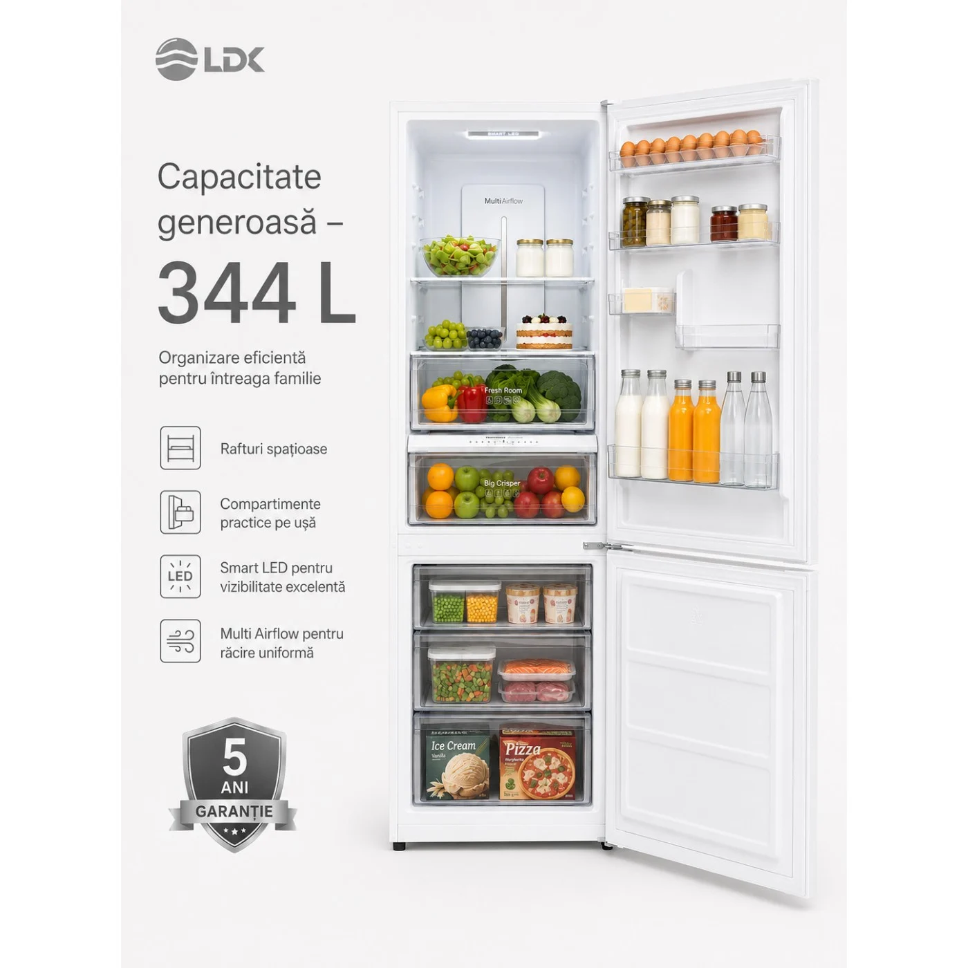 Combina frigorifica LDK CF-344NFDI W, Capacitate 344 l, Control Touch, H 195 cm, Clasa E, Alb [10]