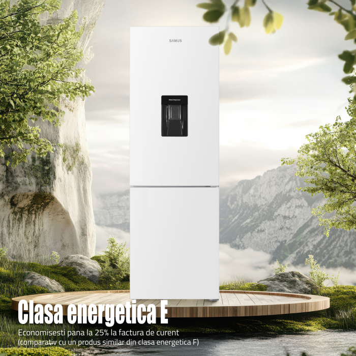 Combina frigorifică Samus SCW396NFDE, 286 L net (210 L frigider + 83 L congelator), Full No‑Frost, dozator de apă, LED, clasa E, uși reversibile [8]