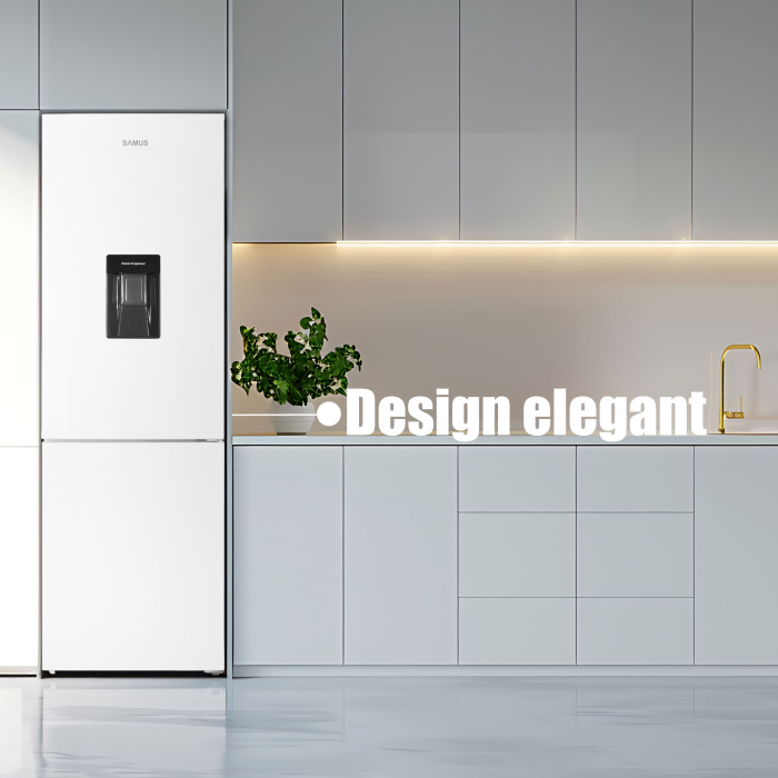 Combina frigorifică Samus SCW396NFDE, 286 L net (210 L frigider + 83 L congelator), Full No‑Frost, dozator de apă, LED, clasa E, uși reversibile [14]