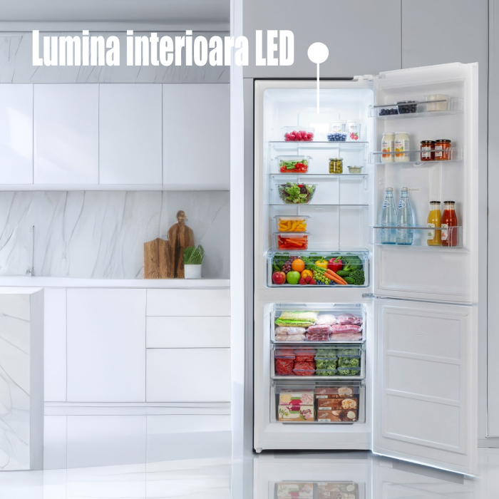 Combina frigorifică Samus SCW396NFDE, 286 L net (210 L frigider + 83 L congelator), Full No‑Frost, dozator de apă, LED, clasa E, uși reversibile [12]