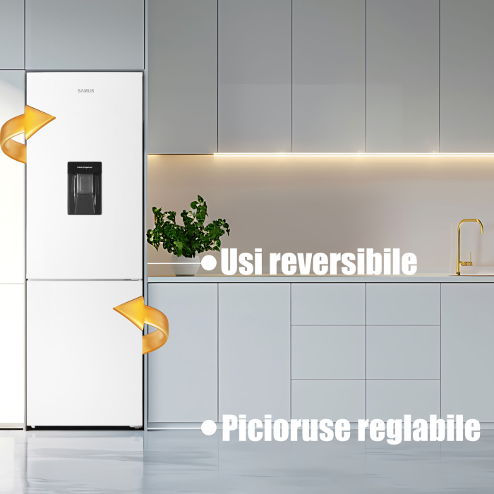 Combina frigorifică Samus SCW396NFDE, 286 L net (210 L frigider + 83 L congelator), Full No‑Frost, dozator de apă, LED, clasa E, uși reversibile [13]