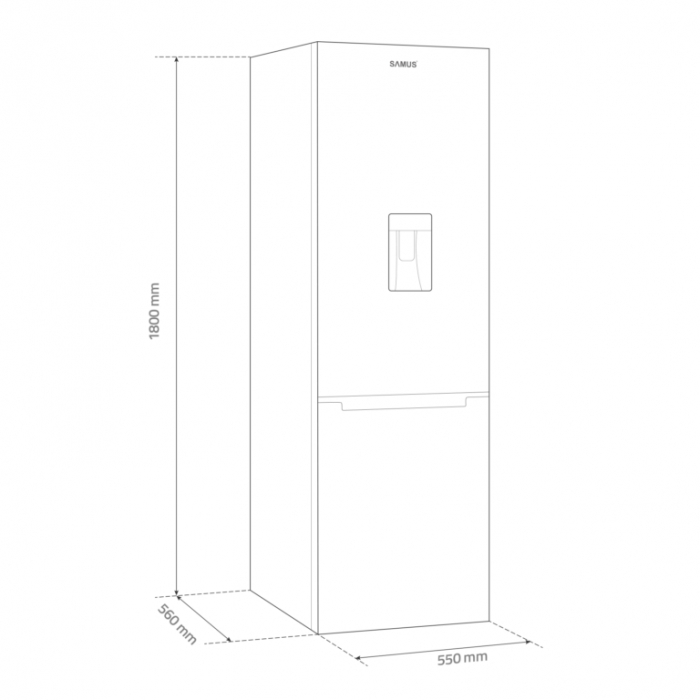 Combina frigorifica Samus SCX344ED, 260 litri, clasa E, inaltime 180 cm, dozator de apa, termostat reglabil, usi reversibile, lumina interioara tip LED, picioare reglabile, argintie [3]