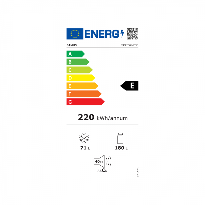 Combina Frigorifică Samus SCX357NFDE, 251L, Full No Frost, Clasa E, Termostat Reglabil, Uși Reversibile, Iluminare LED, Inox [3]