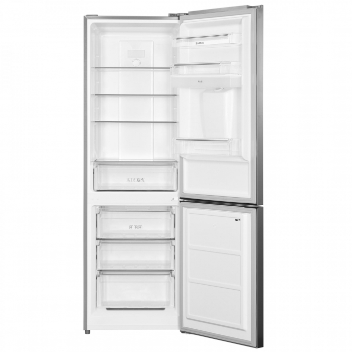 Combina frigorifica Samus SCX396NFDE, 291 litri, Full No Frost, clasa E, inaltime 185 cm, dozator de apa, termostat reglabil, lumina interioara tip LED, Argintie [2]