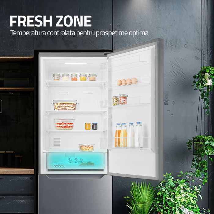 Combina frigorifica Samus SCX755NFE, 435 l, Full No Frost, Afisaj electronic LCD, Termostat electronic reglabil, 3 sertare la congelator, H 188 cm, Inox/Argintiu [7]