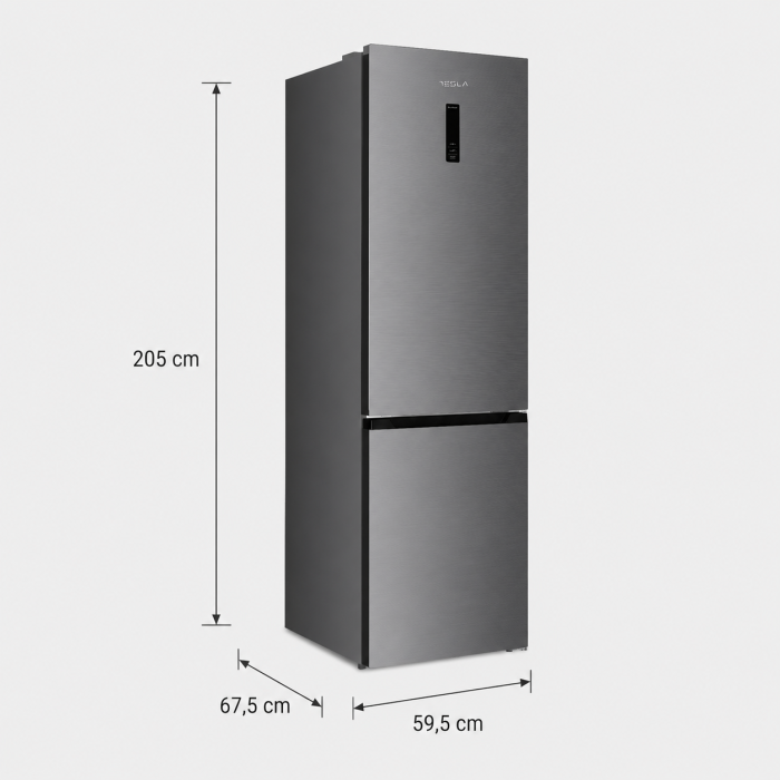 Combina frigorifica Tesla RC3800FHXC, 377 L, Total No Frost, Compresor Inverter, Clasa C, 264 L frigider, 113 L congelator, Metal Cooling, Multi Air Flow, Display electronic, H 200.5 cm, Inox [2]
