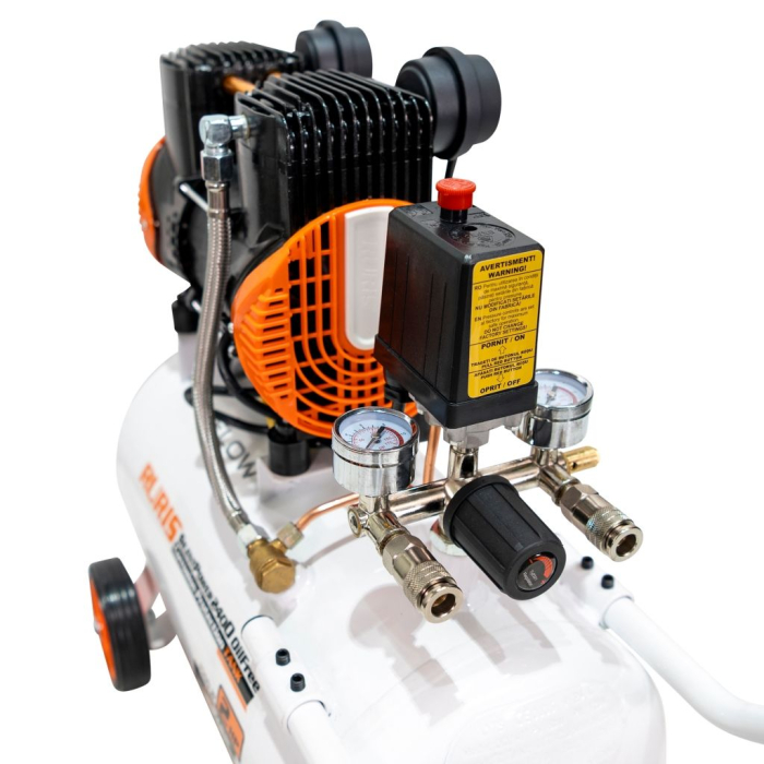 Compresor aer RURIS Silent Power 2400 OilFree, 1500W (2 CP), 24L, 8 bar, debit 236 l/min, silențios, fără ulei, 2 cilindri, 2 ieșiri cu manometru, protecții multiple [6]