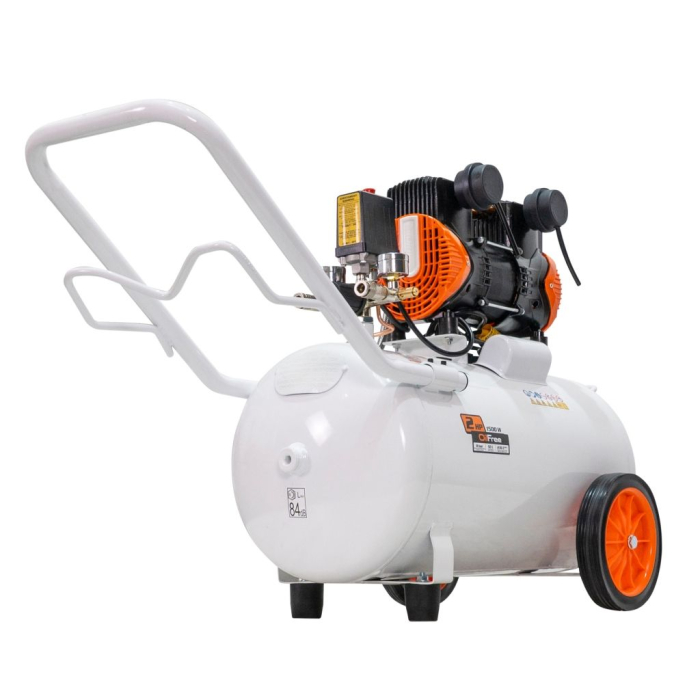 Compresor aer RURIS Silent Power 5000 OilFree, 1500W (2 CP), 50L, 8 bar, debit 236 l/min, silențios, fără ulei, 2 cilindri, 2 ieșiri cu manometru, protecții multiple, roți transport [3]