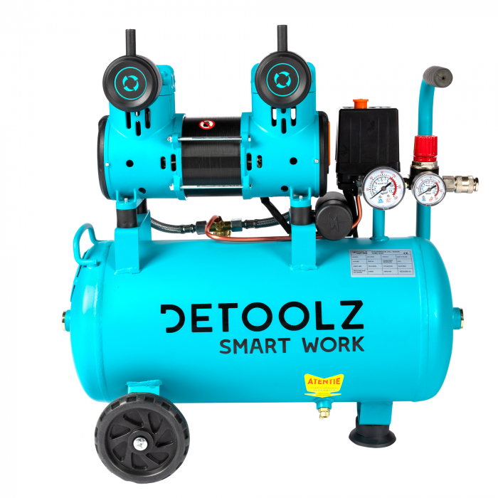 Compresor fara ulei, 24 l, 1500 W, debit 154L/min, 8 bar, 2 prize de aer, Detoolz [19]