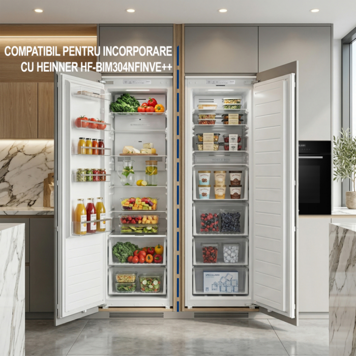 Congelator Incorporabil Heinner HFF-BIM212NFCE++, 212L, No Frost, Functie Cool & Freeze, Frigider si Congelator 2 in 1, Clasa E, Control Electronic, Super Racire, Super Congelare, 7 Compartimente, Alb [4]