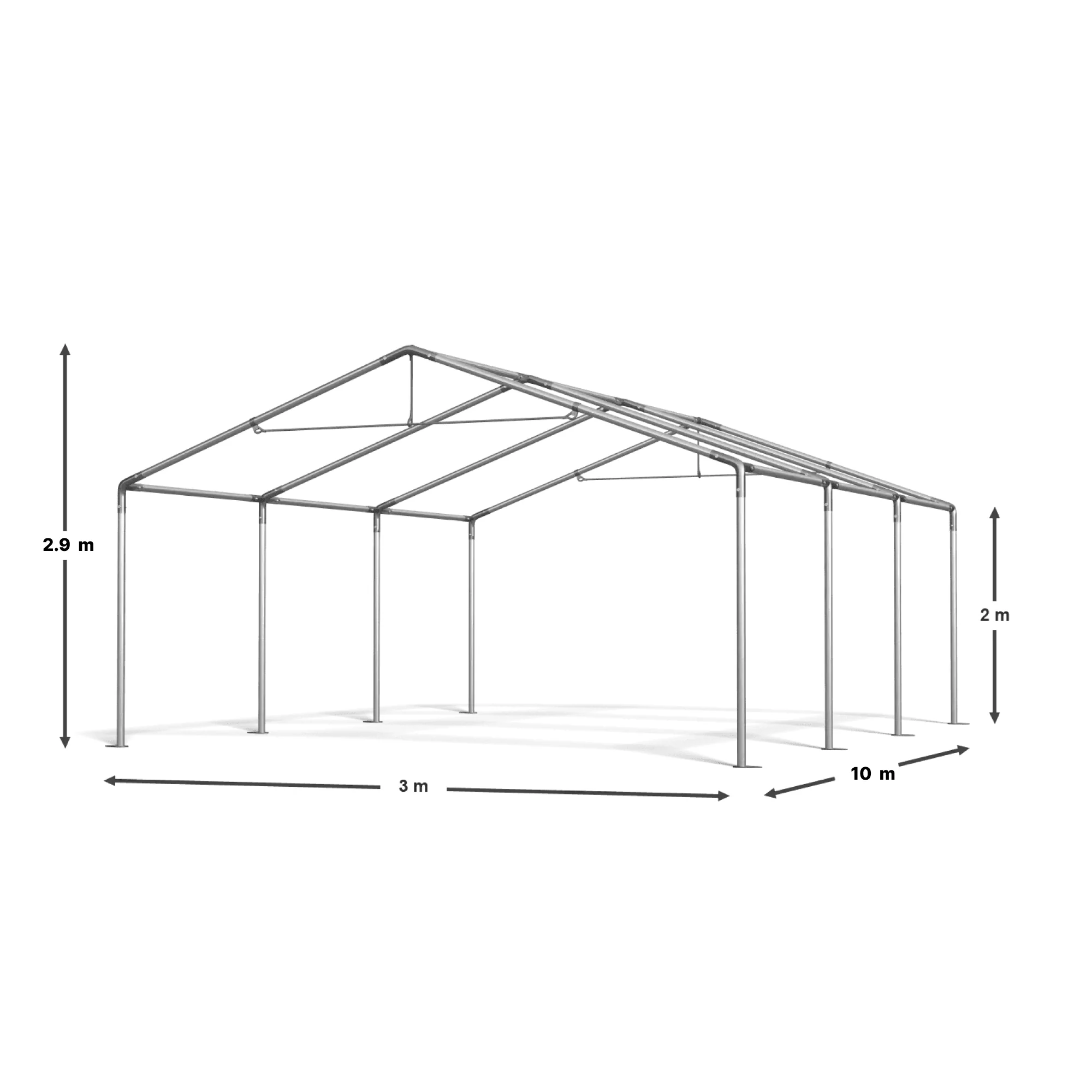 Cort Evenimente 3x10 m, structură oțel galvanizat Ø38 mm, prelata PVC 500g/m², protecție UV 80+, impermeabil, capacitate 56 persoane [2]