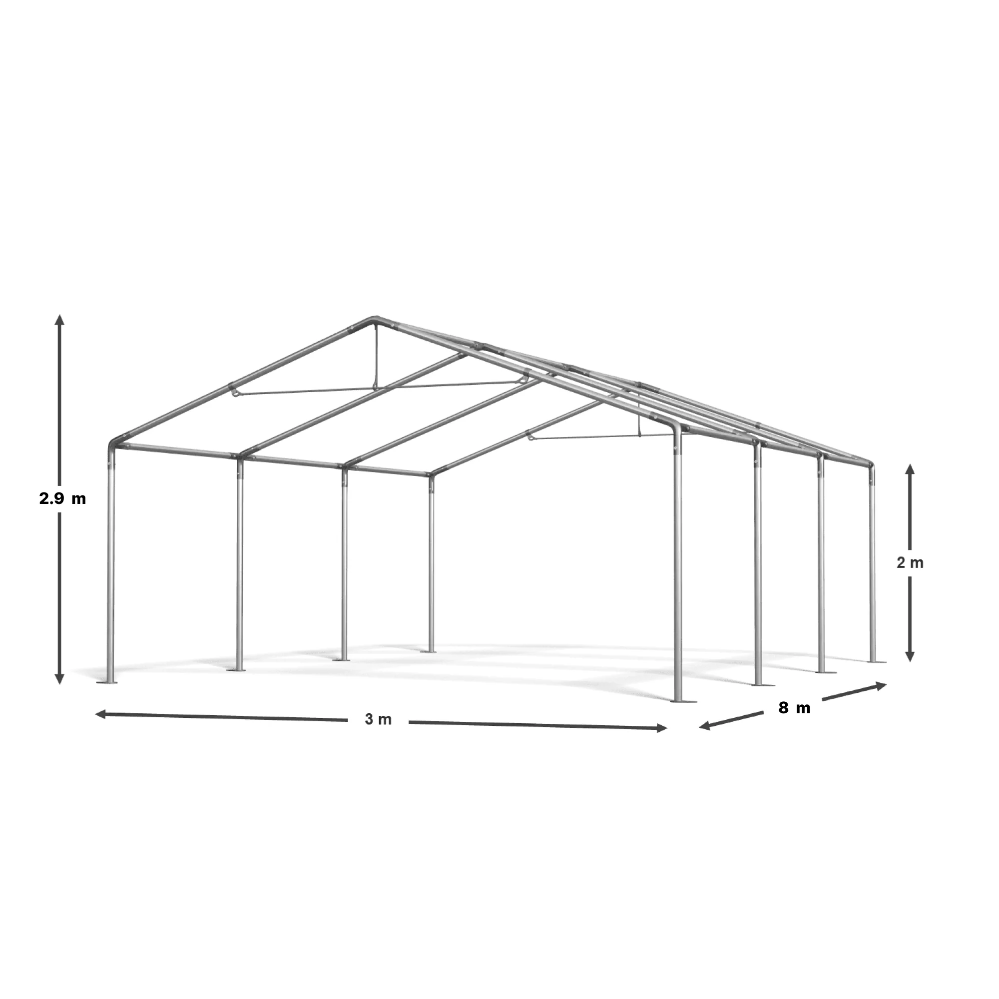 Cort Evenimente 3x8 m, structură oțel galvanizat Ø38 mm, prelată PVC 500g/m², protecție UV 80+, impermeabil, capacitate 45 persoane [2]