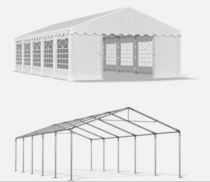 Cort Evenimente 4x10 m, structură oțel zincat, prelata PVC 500g/m², protecție UV 80+, impermeabil – capacitate 60 persoane [2]