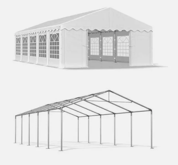 Cort Evenimente 4x6 m, structură oțel zincat Ø38 mm, prelată PVC 500g/m², protecție UV 80+, impermeabil, capacitate 48 persoane [3]